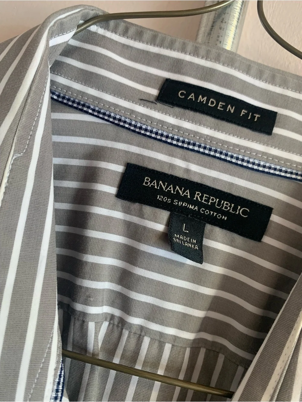 Banana Republic Gray and White Vertical Stripe Dress Shirt